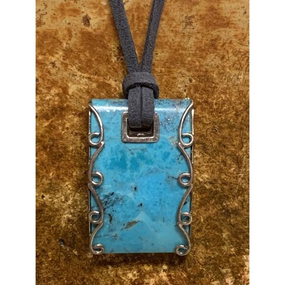 Jay King Necklace Sterling Silver and Turquoise Pendant on Grey Leather Cord DTR - Picture 7 of 9